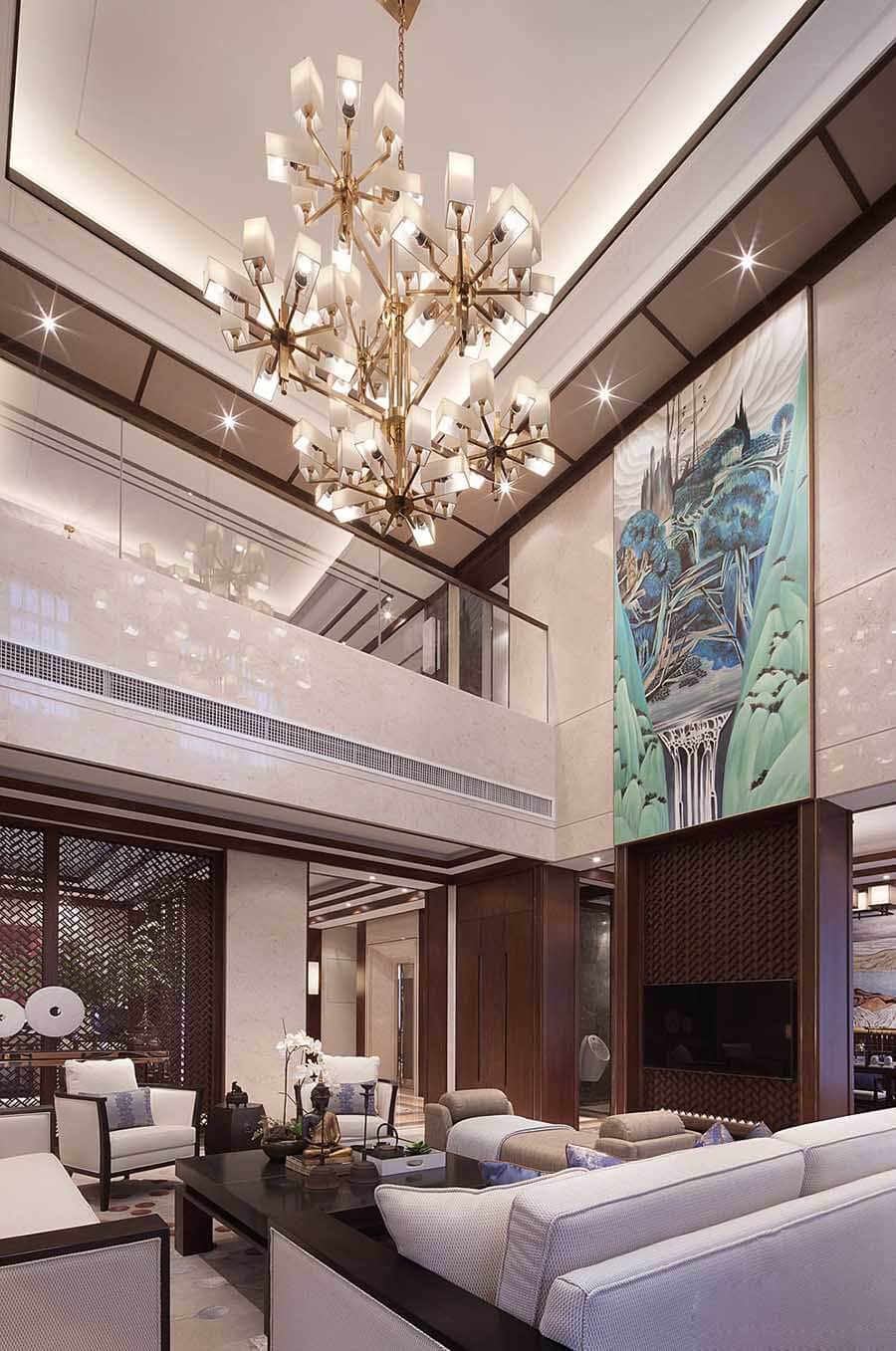 新中式别墅客厅照明设计