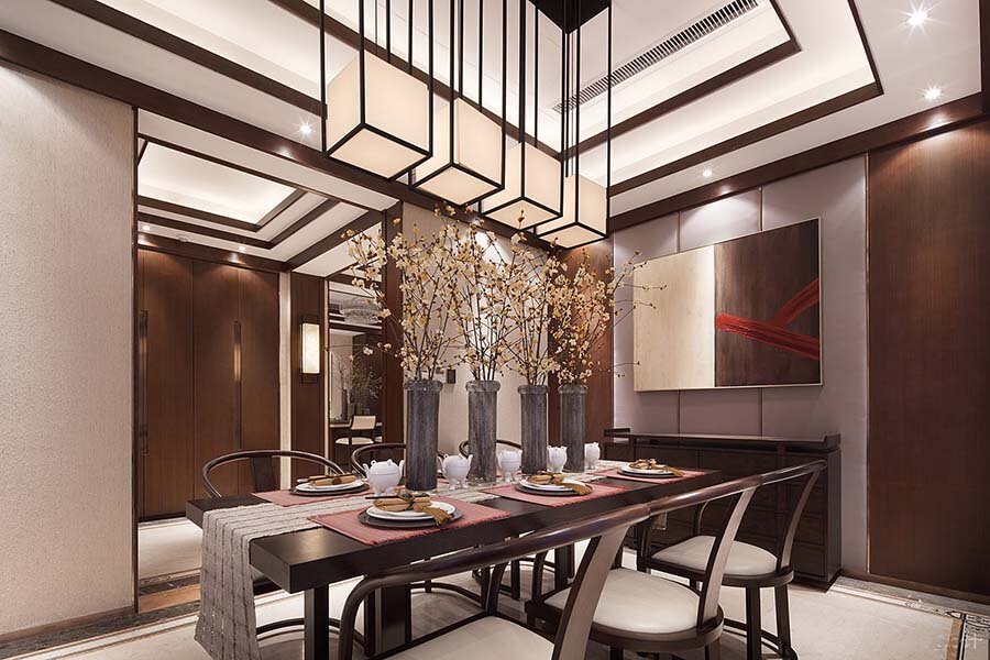 新中式别墅正餐厅照明设计