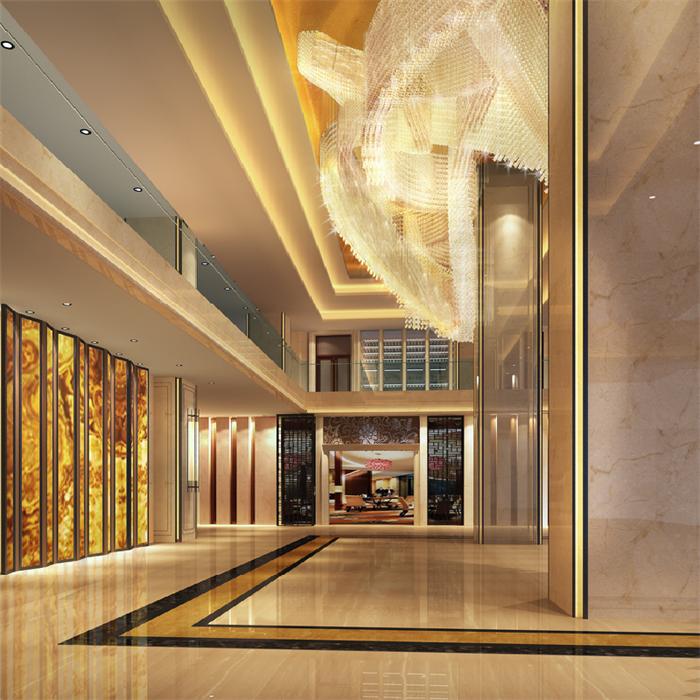 酒店大堂造型艺术水晶灯定制效果图案例