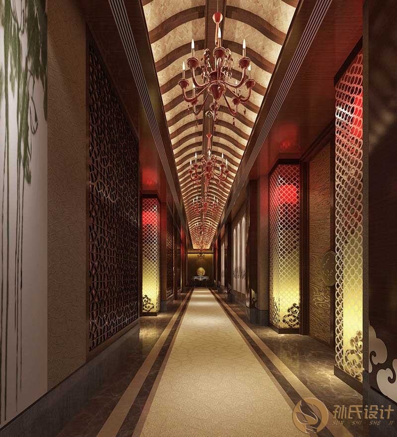 中式风格商务酒店客房走廊照明设计方案