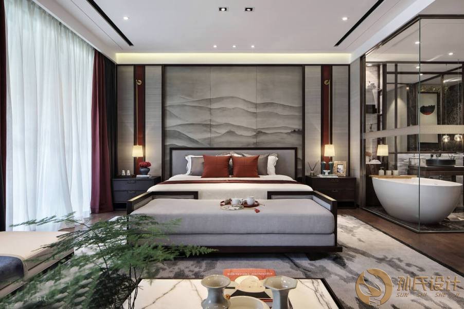 现代中式风格高档别墅卧室照明设计方案