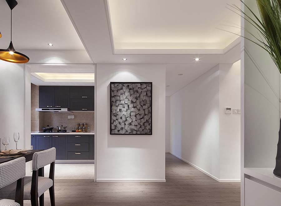 现代风格家庭厨房、走廊照明设计方案