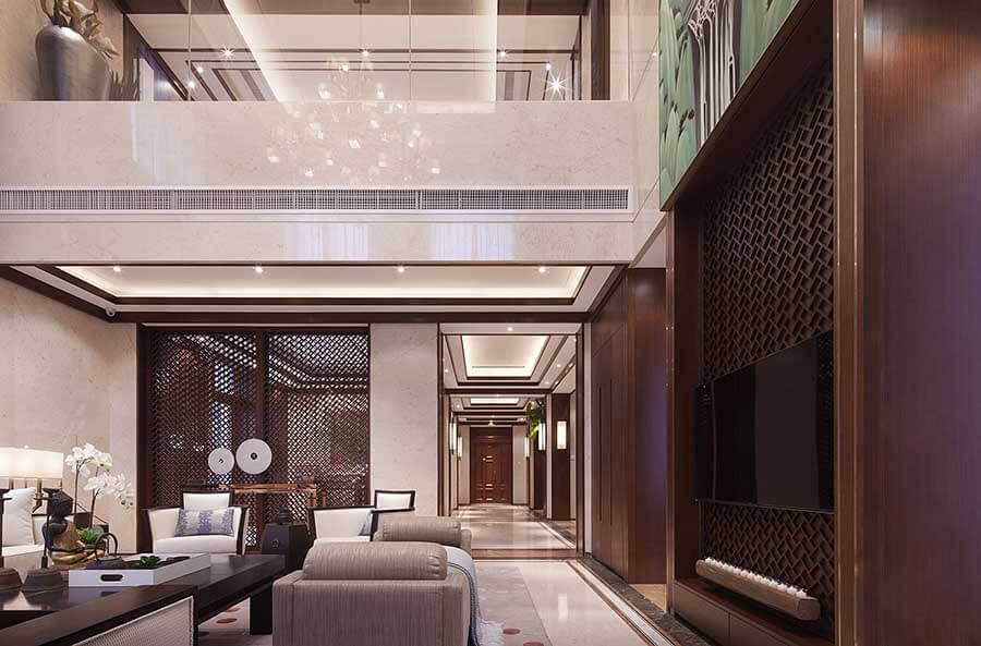 新中式别墅客厅照明设计