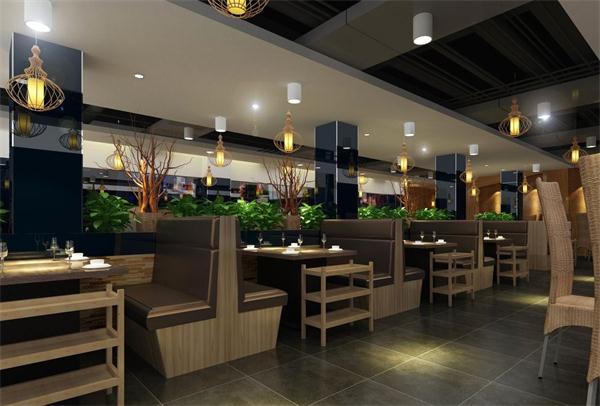 简约中式酒店餐厅灯光设计效果图