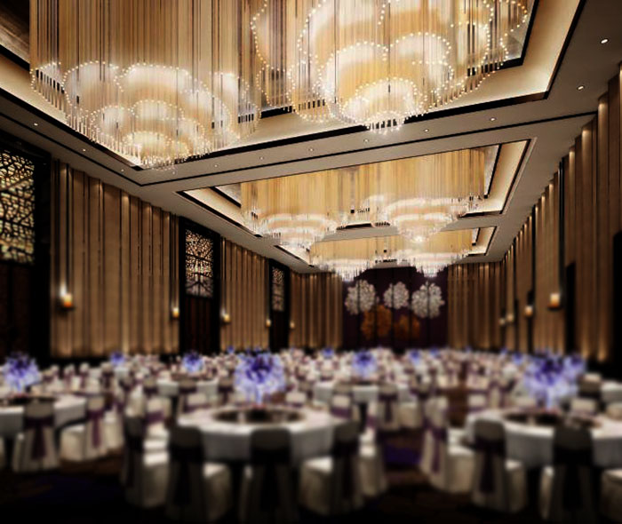酒店宴会厅玻璃管水晶造型艺术灯设计案列效果图