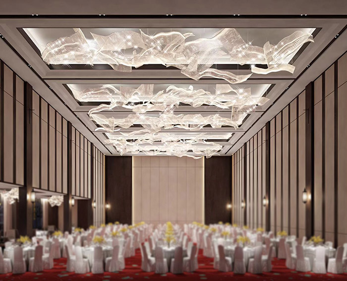 大型宴会厅造型艺术丝带状吊灯设计定制案例效果